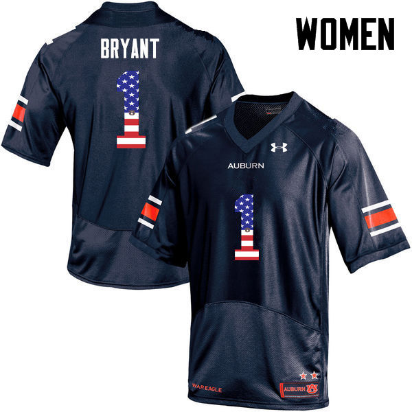 Women #1 Big Cat Bryant Auburn Tigers USA Flag Fashion College Football Jerseys-Navy - Click Image to Close